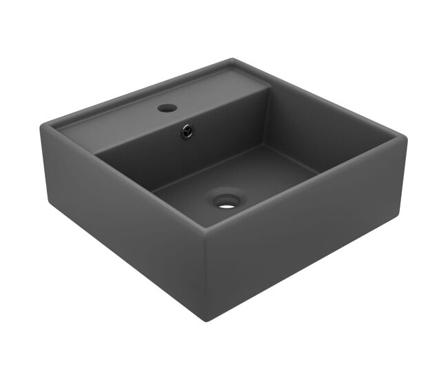 Vidaxl lavatório luxuoso quadrado 41x41 cm cerâmica cinza-escuro mate