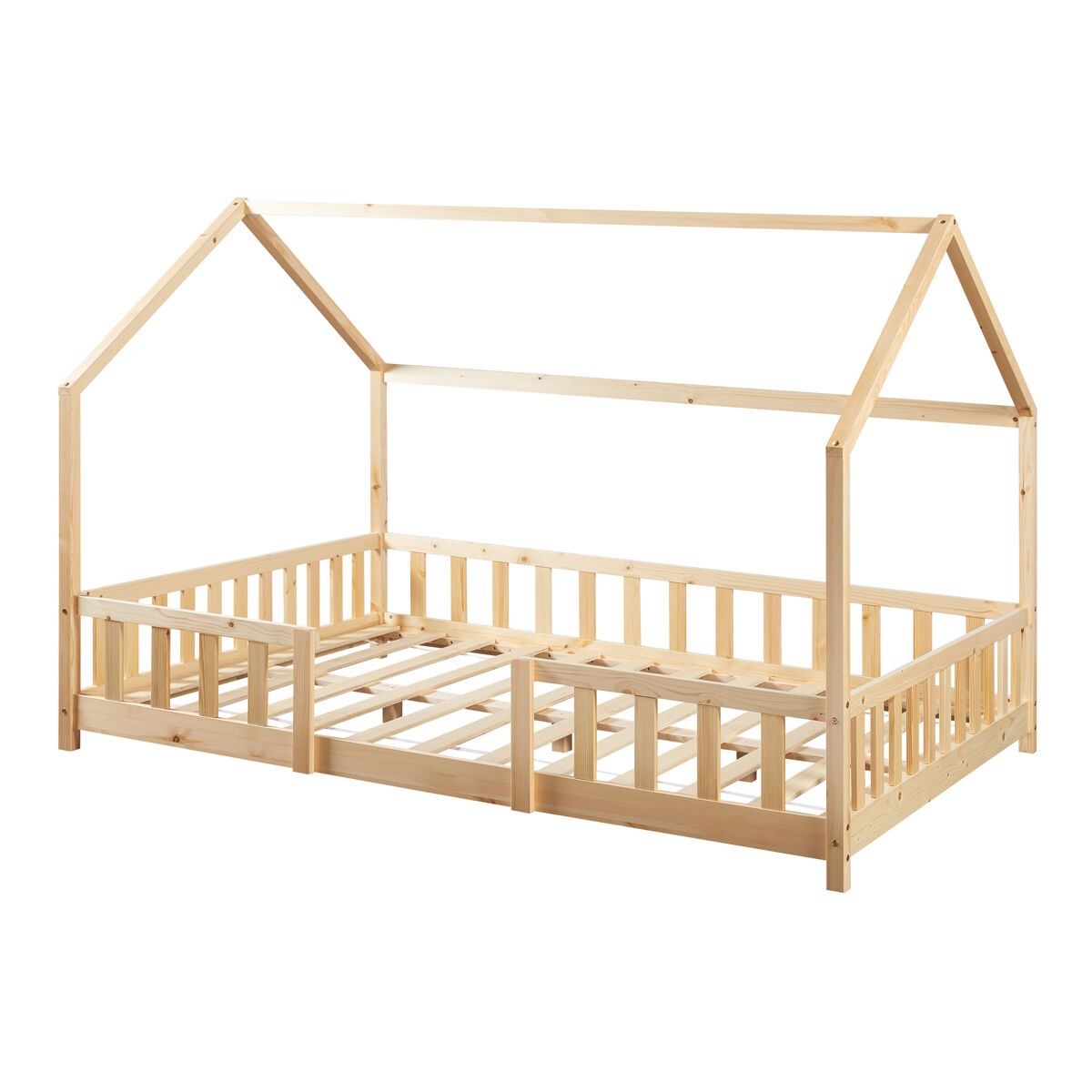 Cama de criança sisimiut forma de casa pinho 140x200 cm - pinho natural [en.casa]