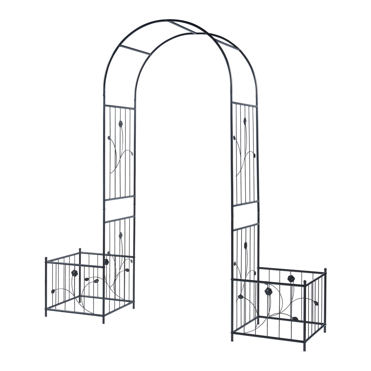 Arco rosa barisciano com floreiras em aço 220x202x50cm - preto [casa.pro]