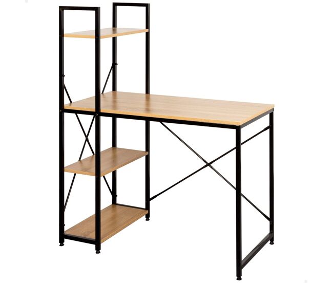 Max home secretária com prateleiras em madeira e aço 120x64x120 cm