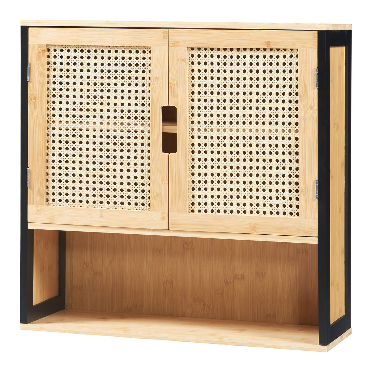 Móvel de casa de banho tervola de parede 60x60x20 cm - preto/bambu [en.casa]
