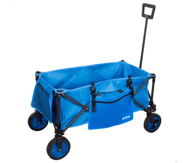 Aktive carrinho de praia dobrável azul c/rodas 360o
