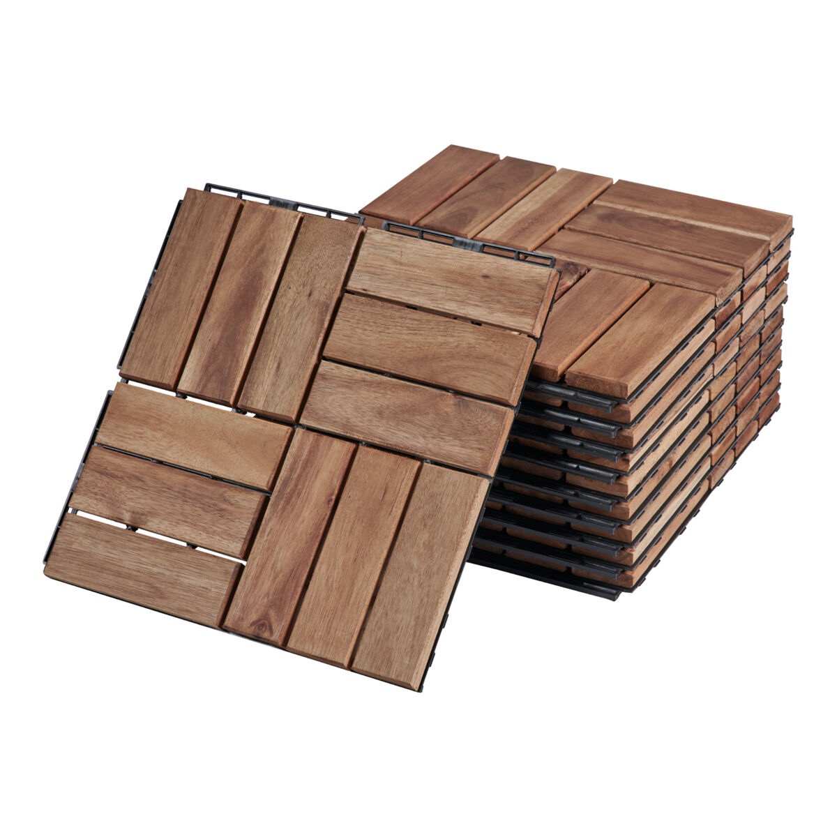 Conjunto de 10 ladrilhos Alliste click 12 ripas acácia/plástico