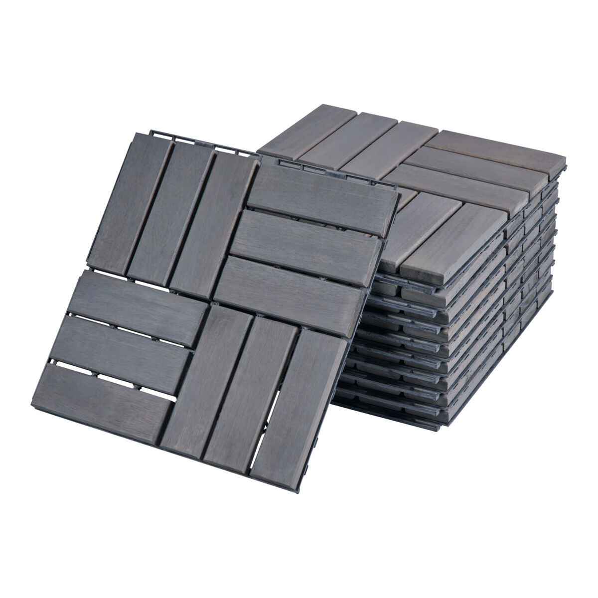 Conjunto de 10 ladrilhos Alliste click 12 ripas acácia/plástico