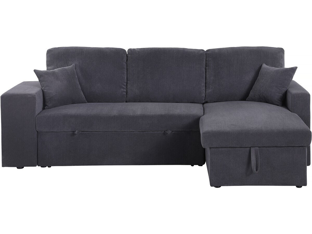 Canapé d'angle en velours côtelé convertible/réversible "Axel" - 3 places - Gris