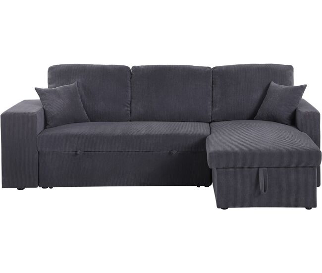 Canapé d'angle en velours côtelé convertible/réversible "Axel" - 3 places - Gris