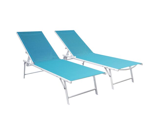 Lote de 2 tumbonas plegables sicilia de textileno azul - estructura blanca