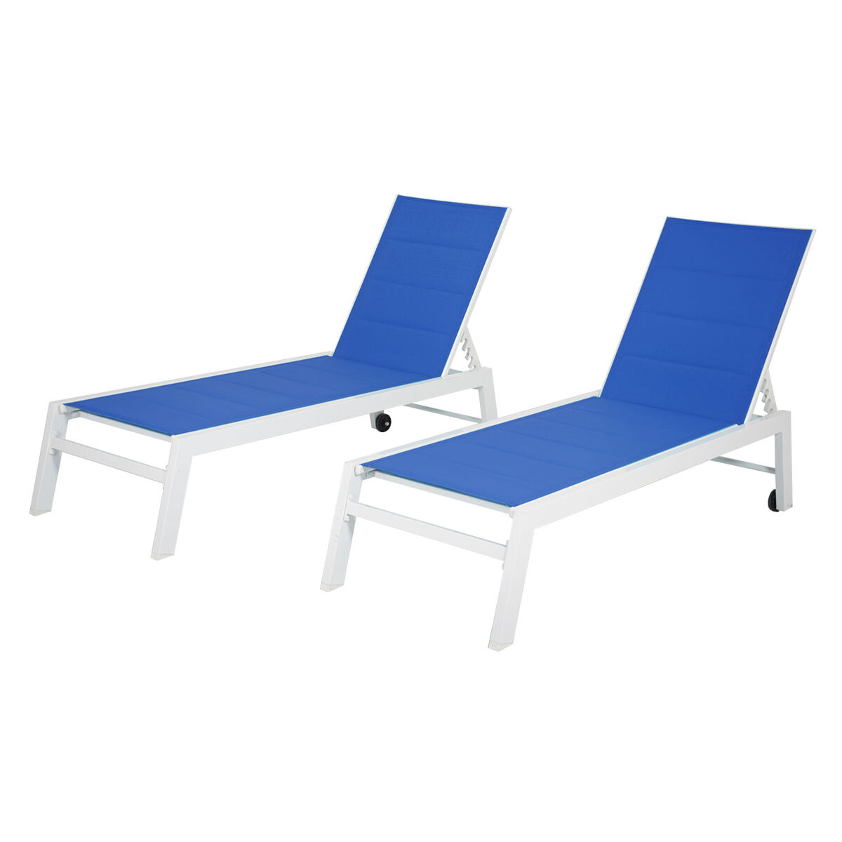 Lote de 2 tumbonas barbados en textileno color bleu - aluminio color blanc