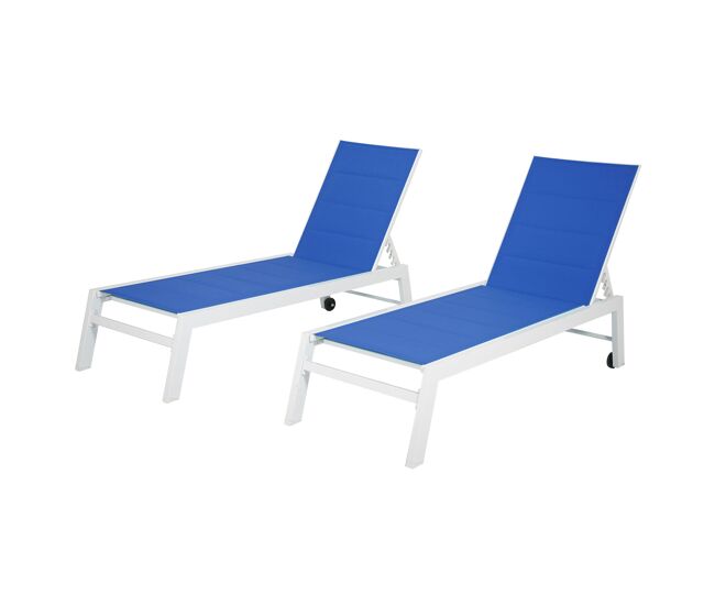 Lote de 2 tumbonas barbados en textileno color bleu - aluminio color blanc