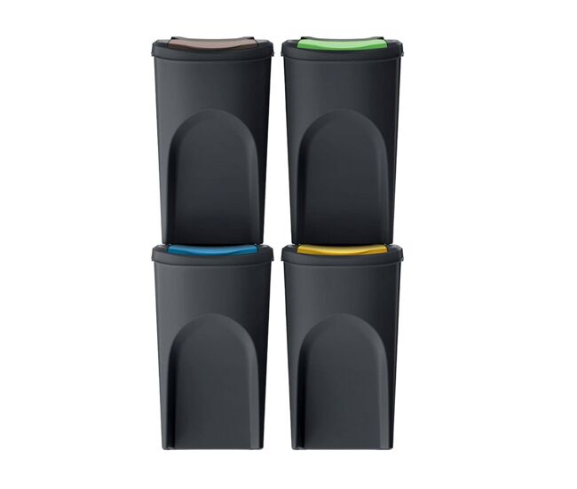 Well home conjunto de 4 latas de lixo 100% plástico reciclado, preto, 4x35l