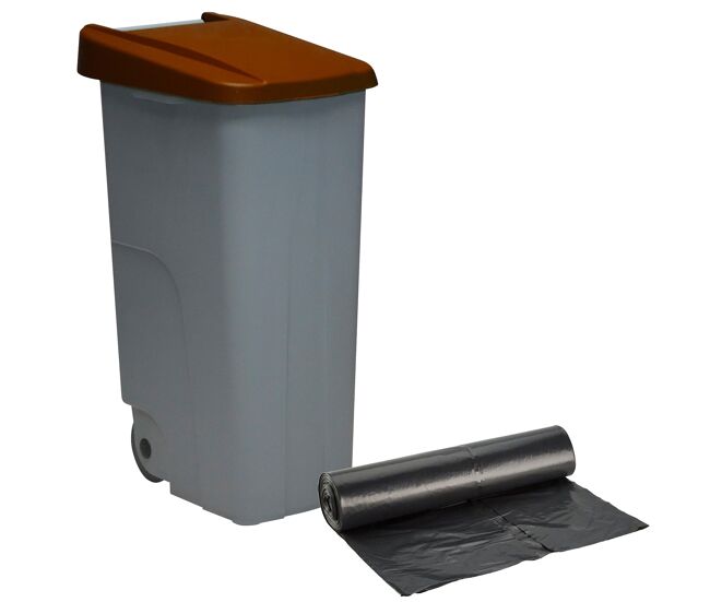 Well home contentor fechado 110l castanho alt.88cm+10 sacos de lixo 120l