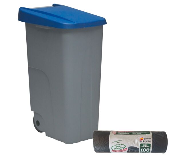 Well home contentor fechado 85l azul alt.76cm+10 sacos de lixo de 100l