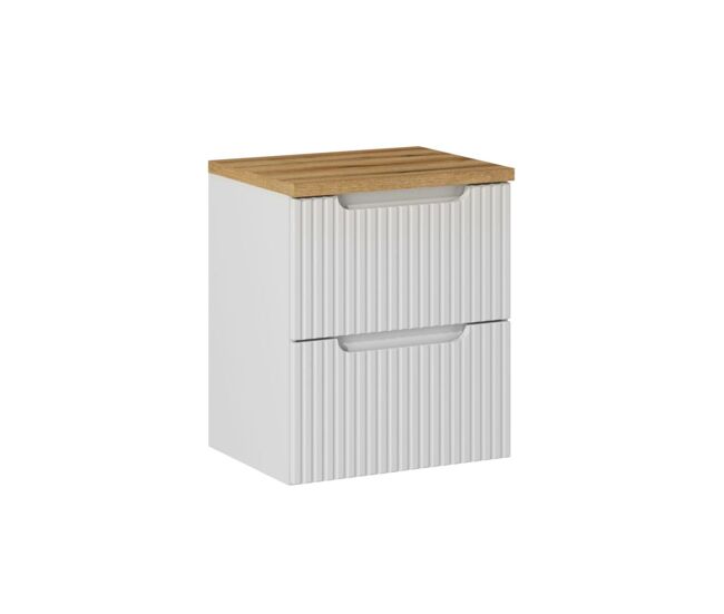 Móvel de lavatório 50cm 2 gavetas plano de toilete riva branco e madeira