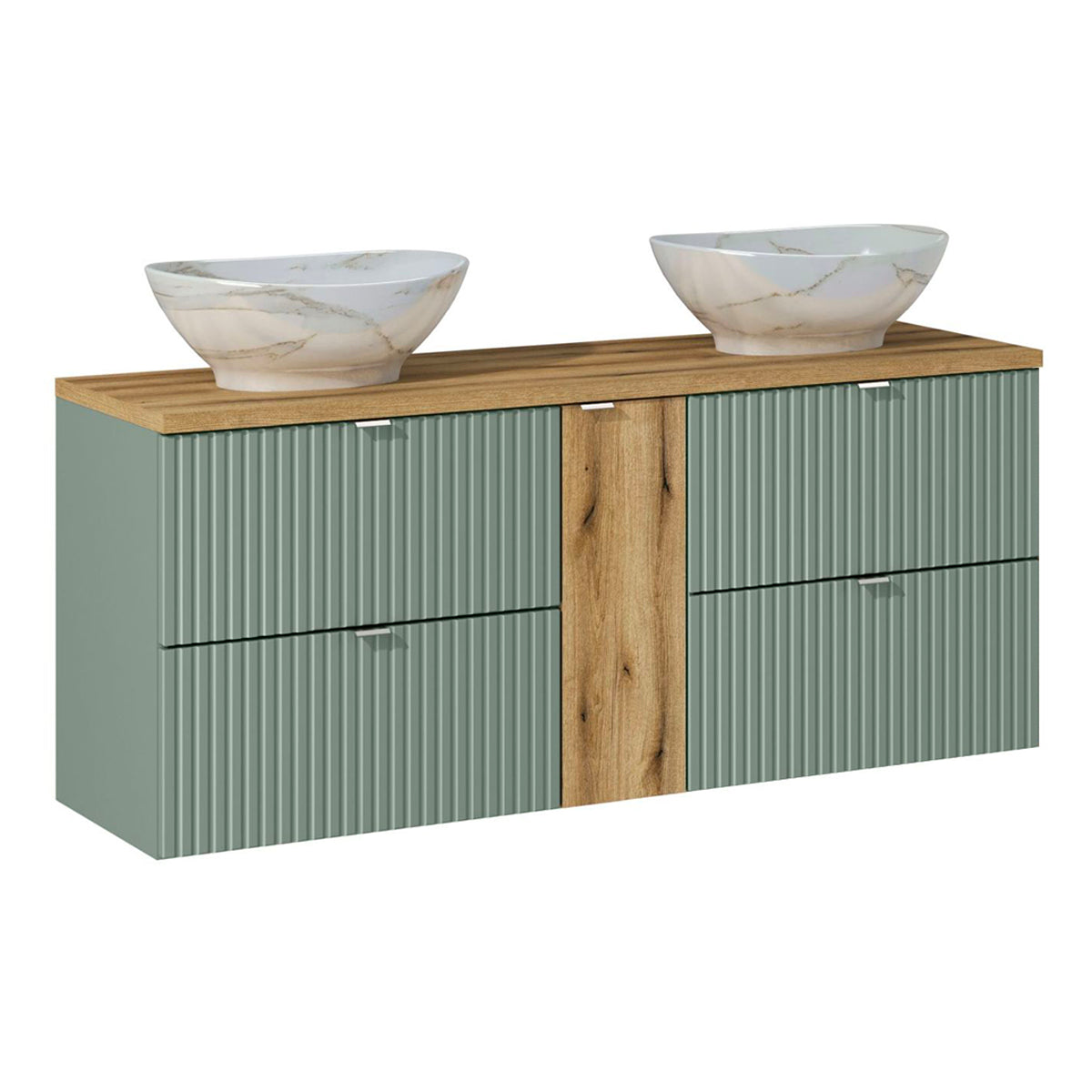 Lavatório duplo 140cm 4 gavetas verde jade e madeira