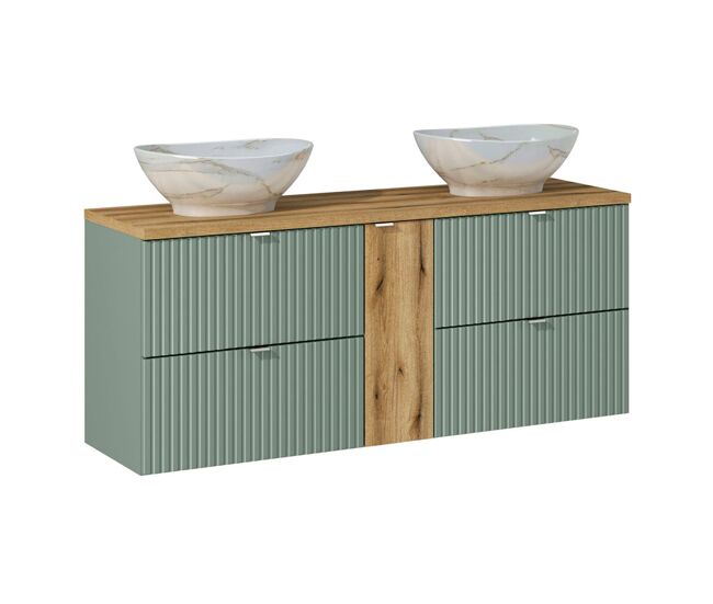 Lavatório duplo 140cm 4 gavetas verde jade e madeira