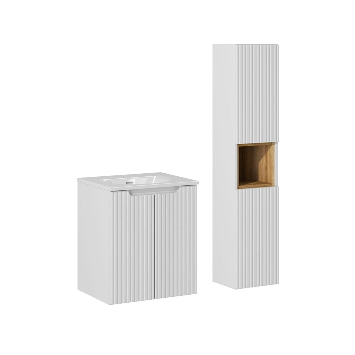 Conjunto móvel lavatório simples encastrado 50cm 2 portas enceinte riva blanc e madeira