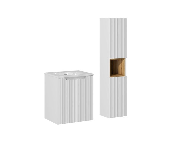 Conjunto móvel lavatório simples encastrado 50cm 2 portas enceinte riva blanc e madeira