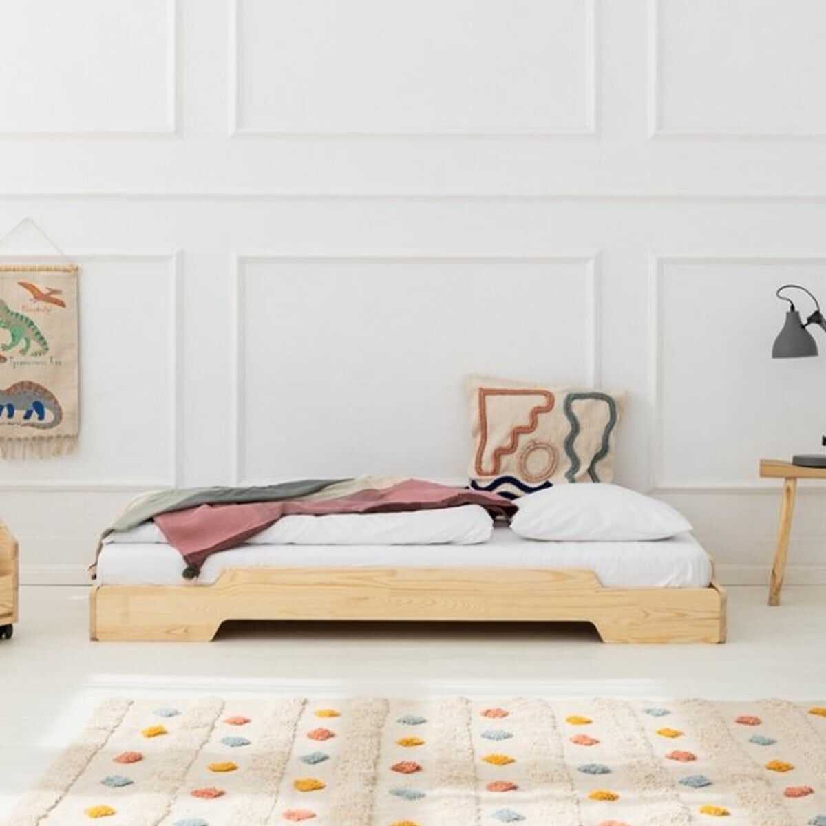 Cama de chão 90x200 base de ripas incluída lola bois