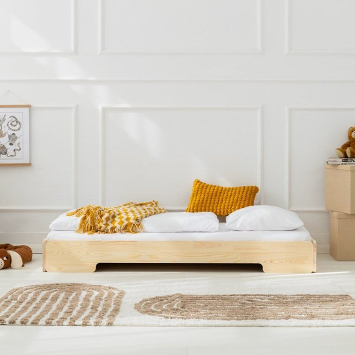 Cama de chão 90x200 base de ripas incluída léna bois