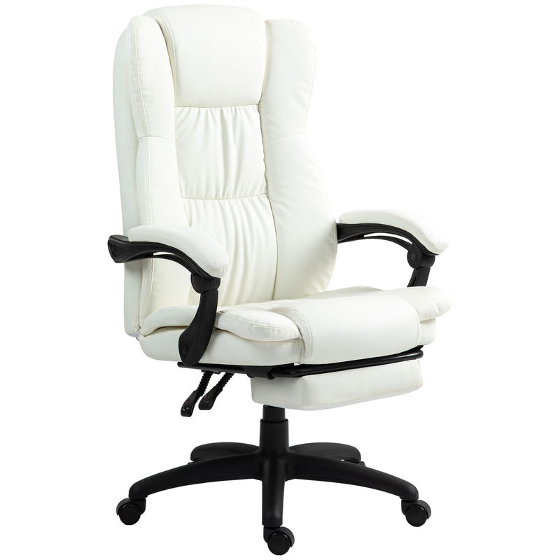 Vinsetto cadeira de escritório giratória cadeira de escritório com altura ajustável 6 pontos de massagem controle remoto e apoio para os pés retrátil 68,5x68,5x113-121cm creme