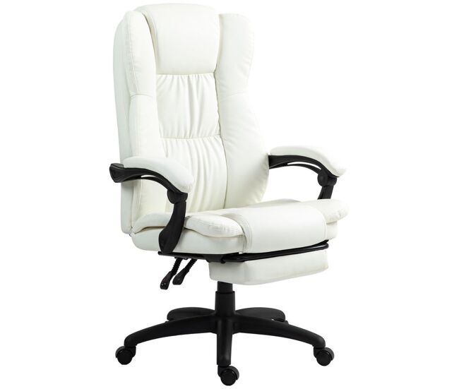 Vinsetto cadeira de escritório giratória cadeira de escritório com altura ajustável 6 pontos de massagem controle remoto e apoio para os pés retrátil 68,5x68,5x113-121cm creme