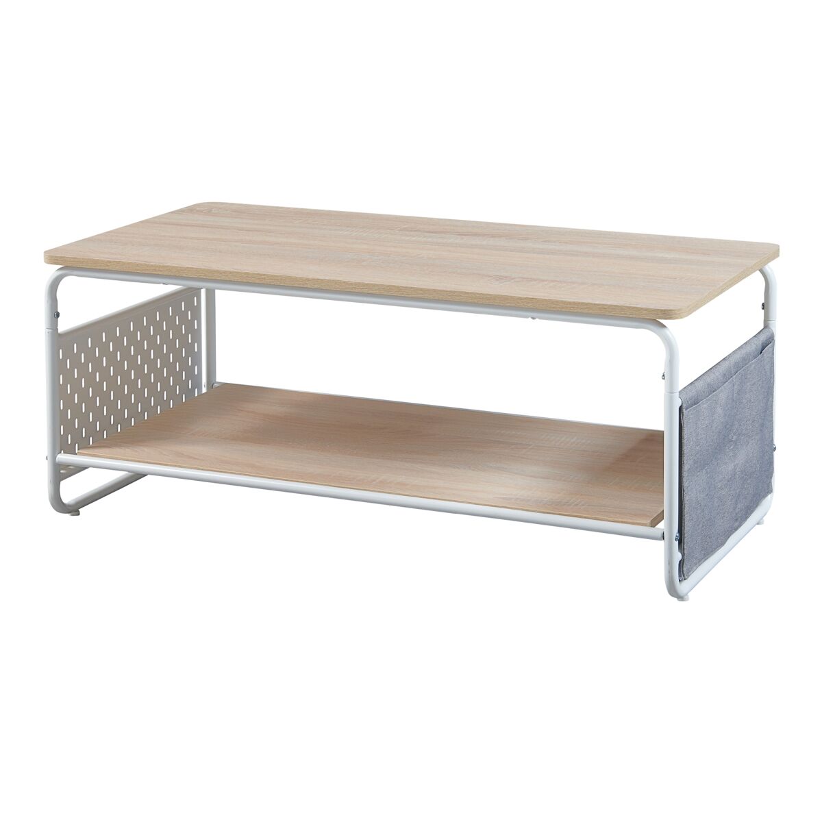 Mesa de centro dyrøy com prateleira e saco de aço 100x50x43cm - branco/carvalho [en.casa]