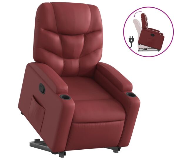 Vidaxl poltrona reclinável elevatória couro artificial vermelho tinto