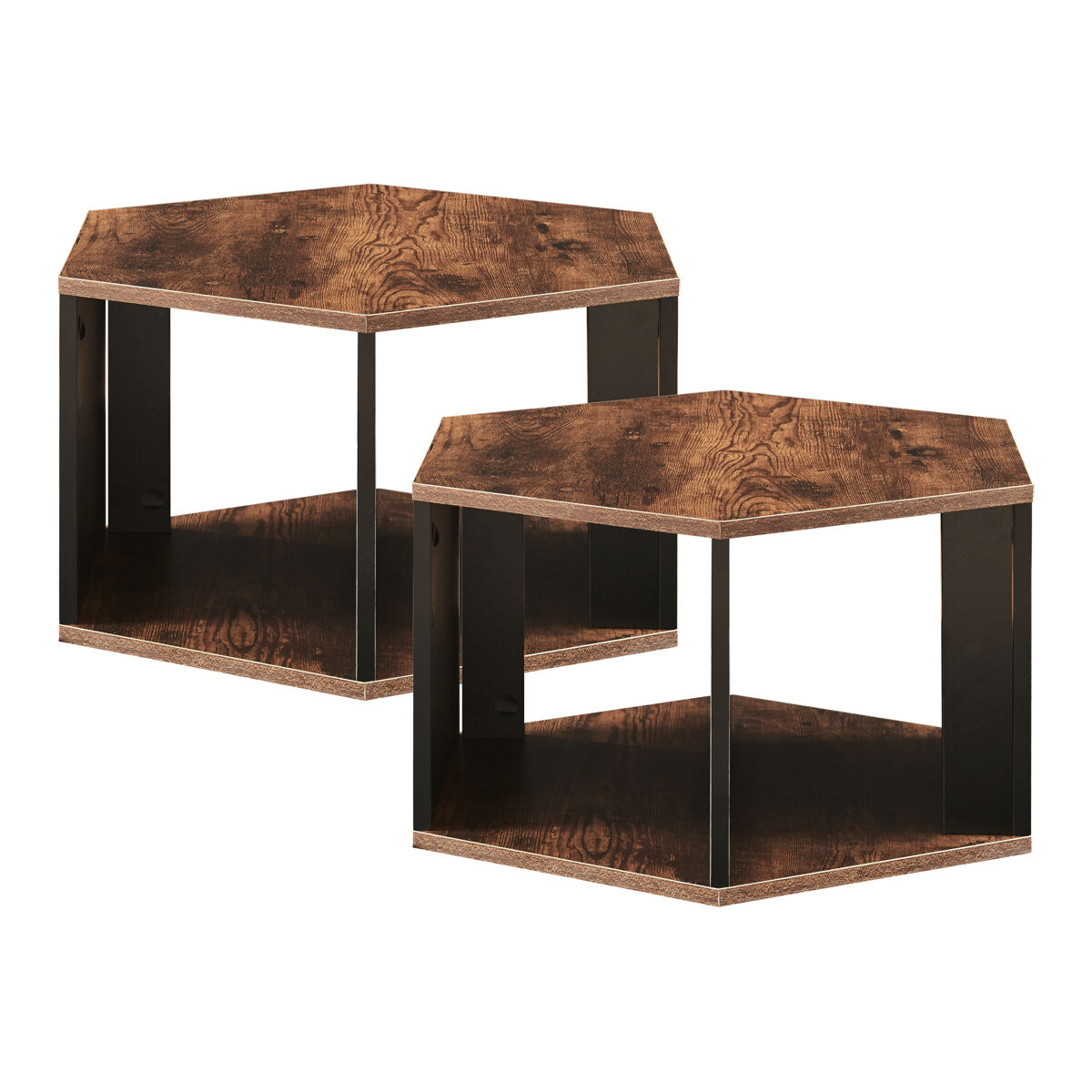 Conjunto de 2 mesas de centro molde vertical ou horizontal - efeito preto/noz [en.casa]