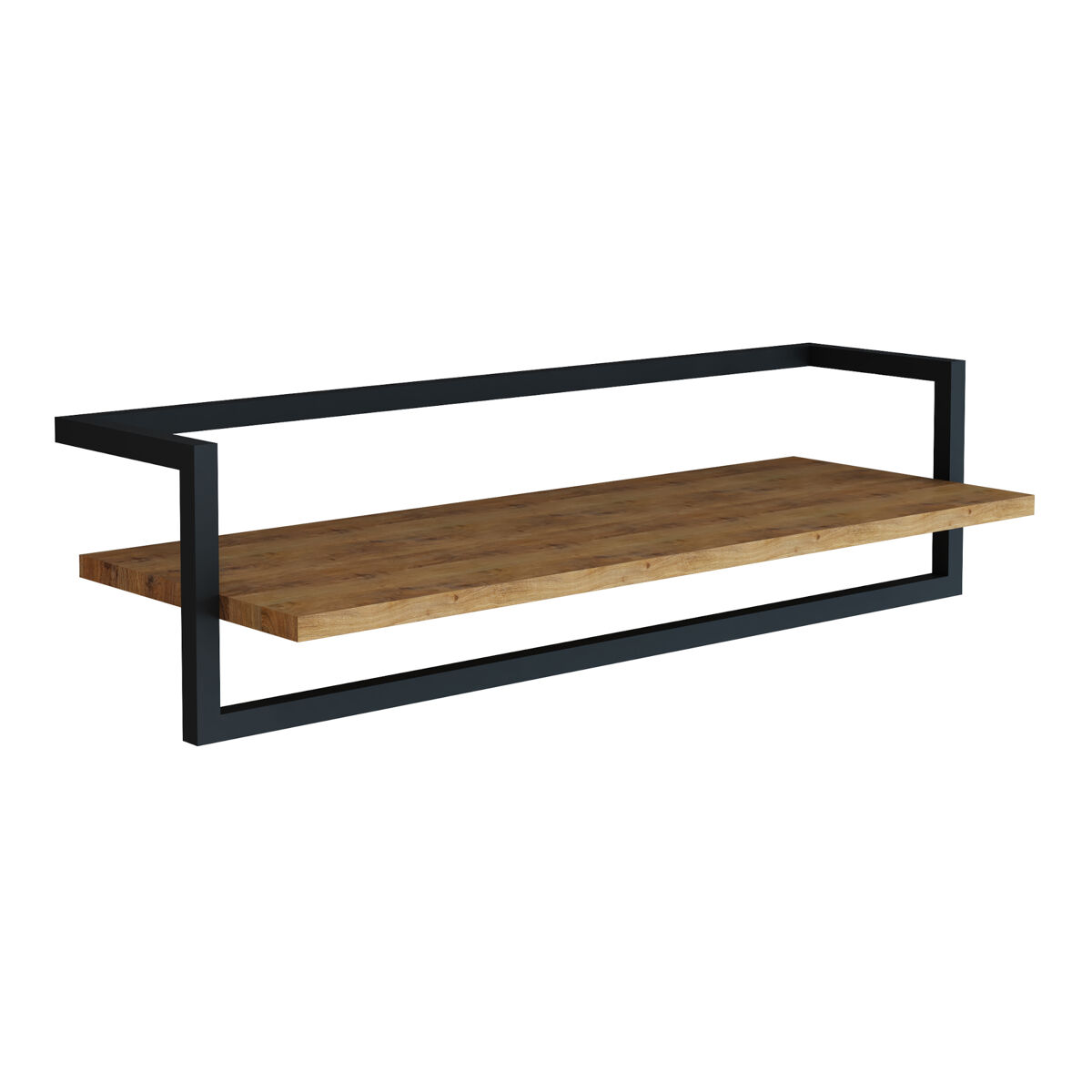 Bengaleiro de parede evje com prateleira de aço 80x30x20cm - efeito madeira/preto [en.casa]
