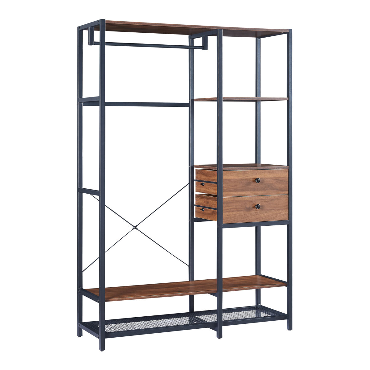Bengaleiro de burro larem com 2 gavetas 180x120x40cm - efeito nogueira [en.casa]