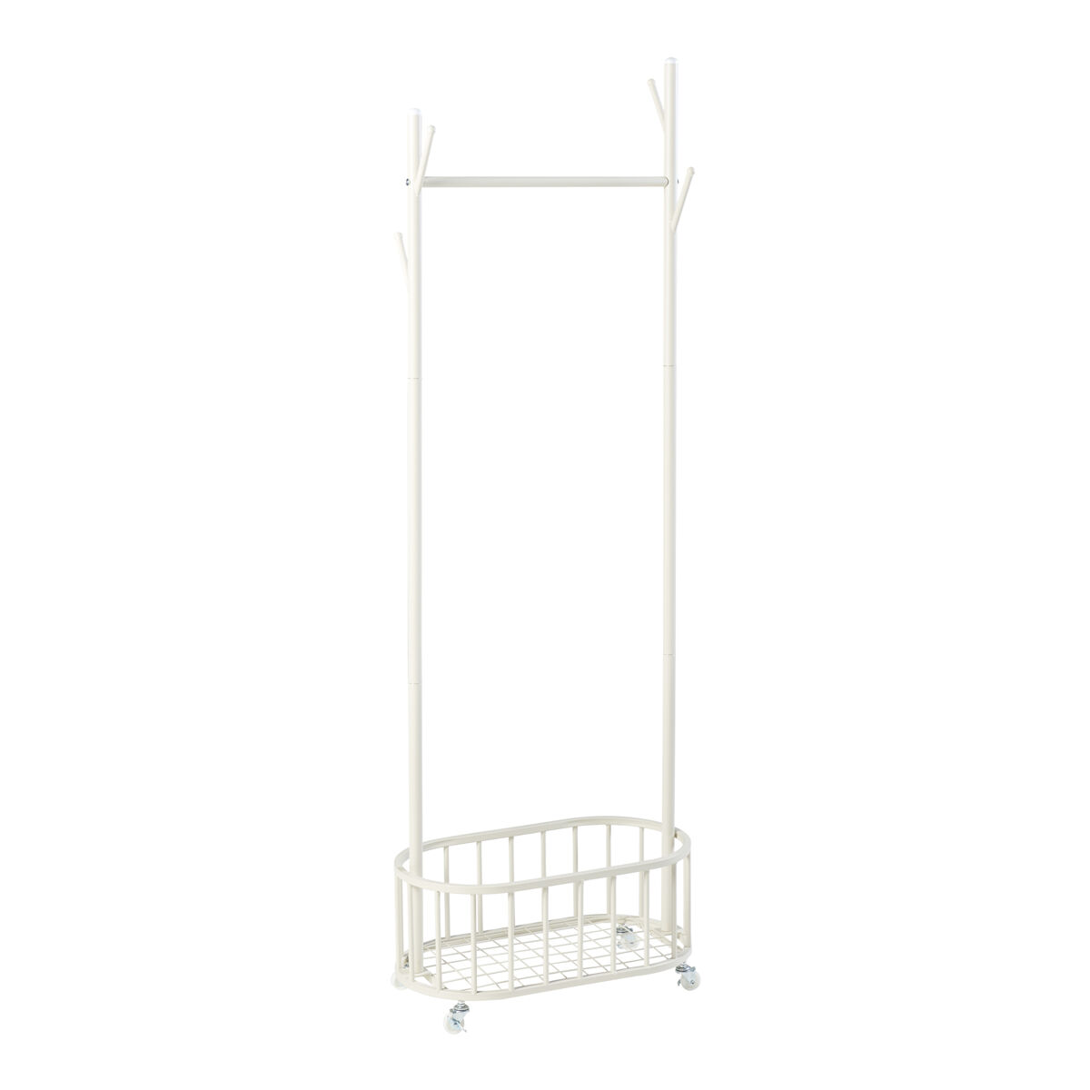 Bengaleiro de burro  risør com rodas cesto de aço 175x60x32cm - branco [en.casa]