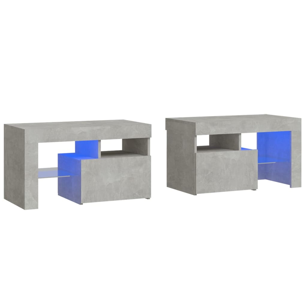 Vidaxl mesas cabeceira c/ leds 2 pcs 70x36,5x40 cm cinzento-cimento