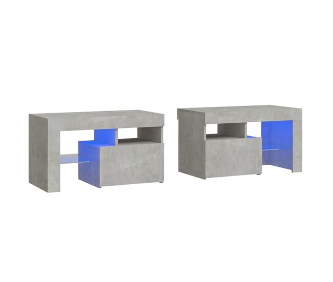 Vidaxl mesas cabeceira c/ leds 2 pcs 70x36,5x40 cm cinzento-cimento