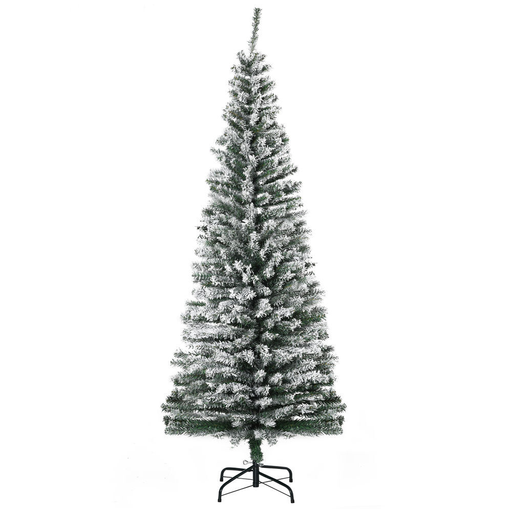 Homcom árvore de natal 180 cm árvore de natal artificial nevado com 492 ramos e suporte de metal árvore de natal para sala de estar verde e branco