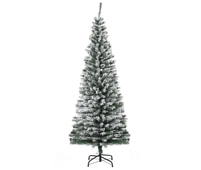 Homcom árvore de natal 180 cm árvore de natal artificial nevado com 492 ramos e suporte de metal árvore de natal para sala de estar verde e branco