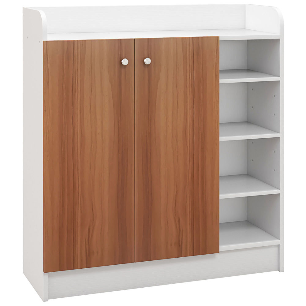 Homcom sapateira armário multiuso com 2 portas prateleiras interiores e 4 prateleiras exteriores com altura ajustável 83x30x90 cm madeira