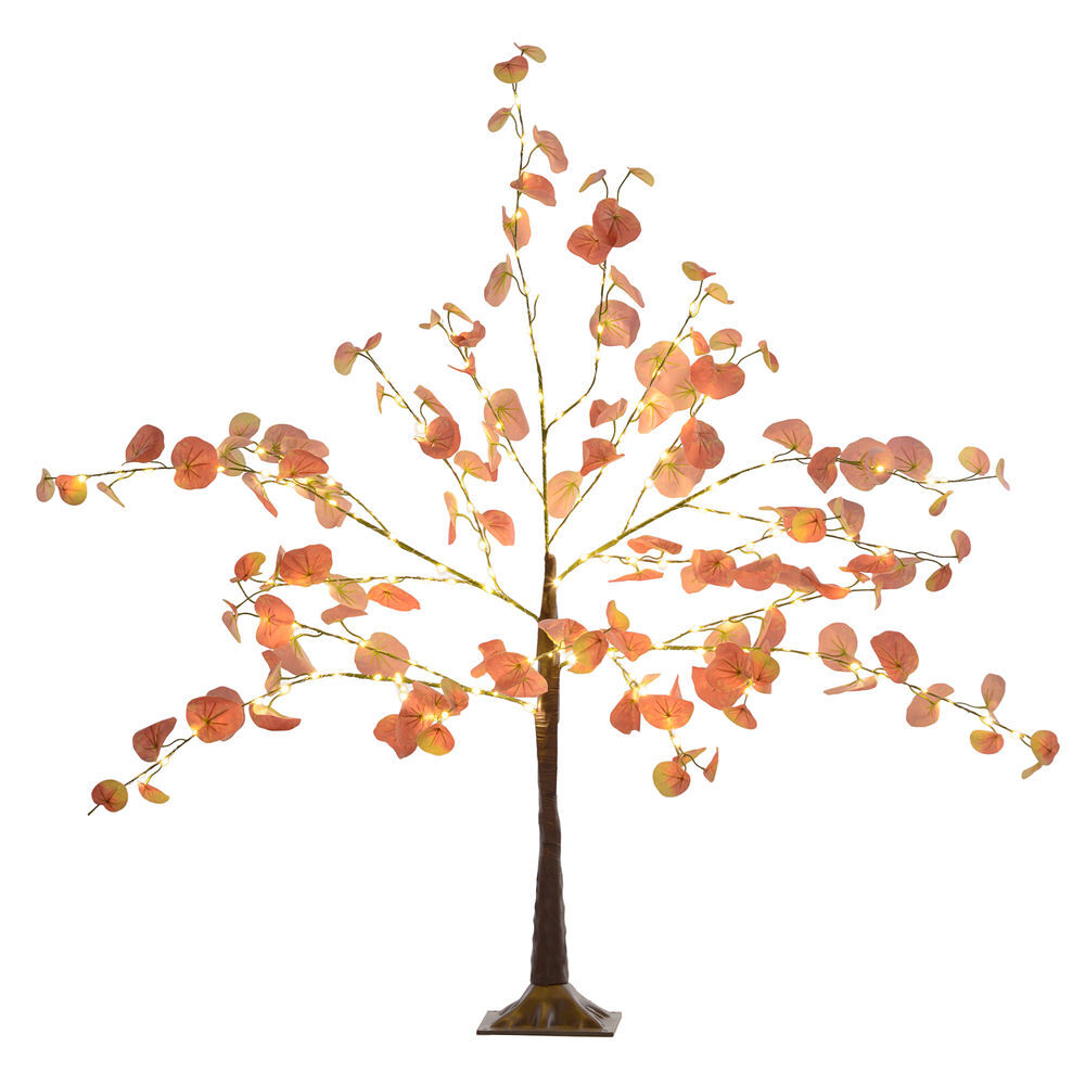 Homcom árvore de eucalipto artificial 120 cm árvore artificial com 175 luzes led e base decoração para interior e exterior laranja e marrom