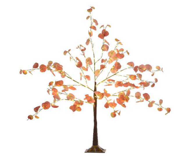 Homcom árvore de eucalipto artificial 120 cm árvore artificial com 175 luzes led e base decoração para interior e exterior laranja e marrom