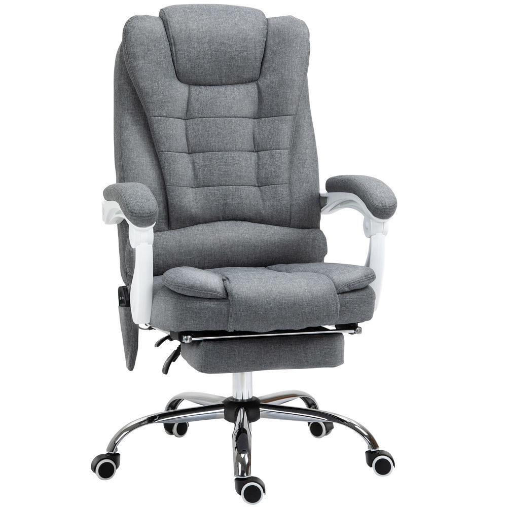 Vinsetto cadeira de massagem com 6 pontos de massagem cadeira de escritório reclinável com altura ajustável função de aquecimento apoio para os pés e controlo remoto 65x70x111-119 cm gris