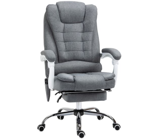 Vinsetto cadeira de massagem com 6 pontos de massagem cadeira de escritório reclinável com altura ajustável função de aquecimento apoio para os pés e controlo remoto 65x70x111-119 cm gris