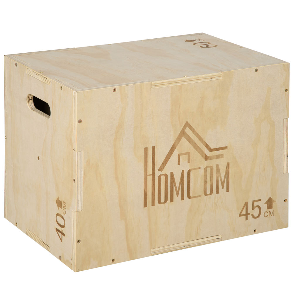 Homcom caixa pliometria de madeira caixa de saltos com 2 alças recortadas carga máxima 120 kg para casa escritório ginásio 45x40x60 cm madeira