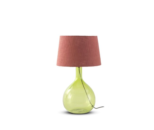 Candeeiro de mesa de vidro verde com abajur de algodão terracotta