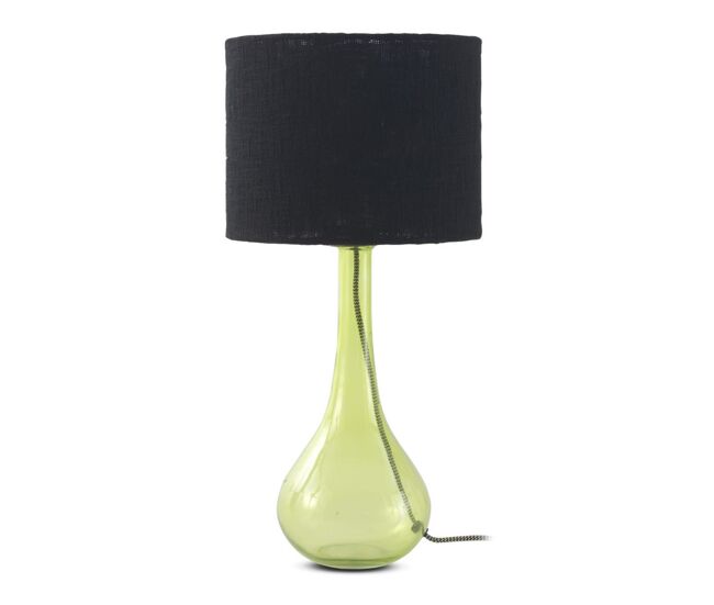 Candeeiro de mesa de vidro verde com abajur de algodão preto