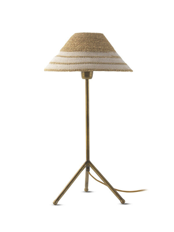 Candeeiro de mesa com abajur de fibra natural trançada