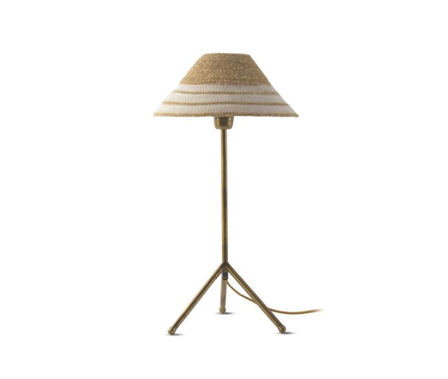 Candeeiro de mesa com abajur de fibra natural trançada