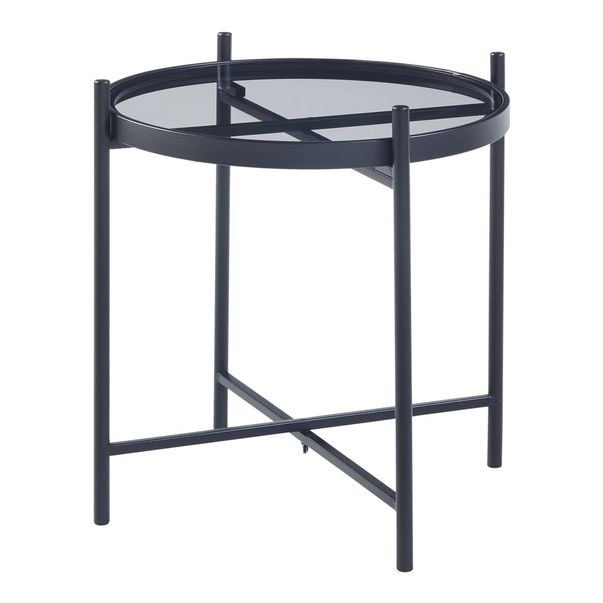 Mesa lateral redonda de metal em vidro temperado Lier [en.casa]
