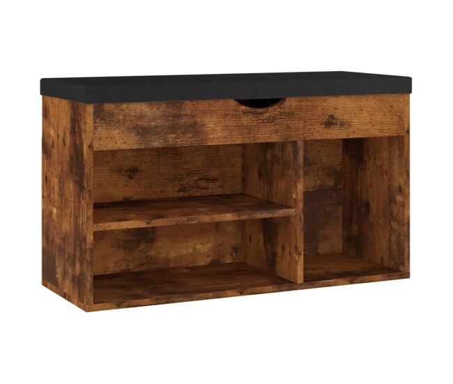 Vidaxl banco sapateira + almofadão 80x30x47cm contrap. carvalho fumado