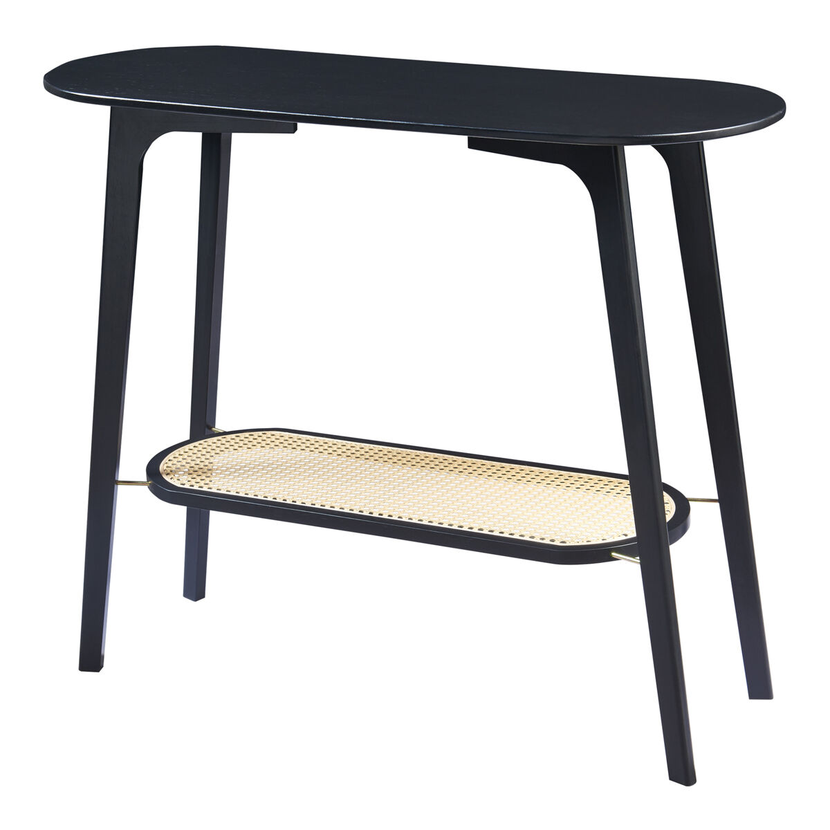 Mesa de consola taivalkoski 100x35x80cm - preto/rattan [en.casa]