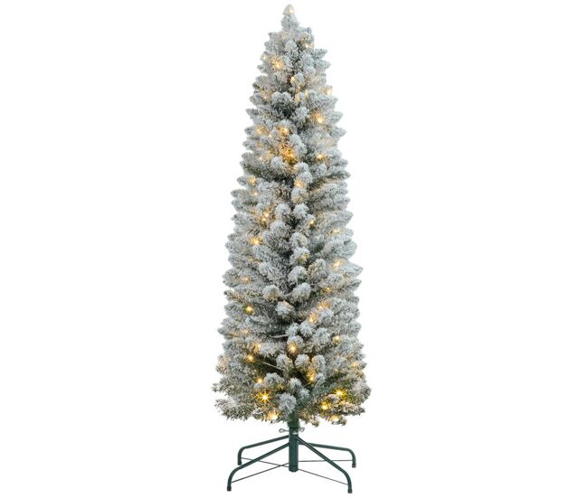 Homcom árvore de natal 150 cm árvore de natal artificial nevada com 120 luzes led 263 ramos e suporte de metal árvore de natal para sala de estar