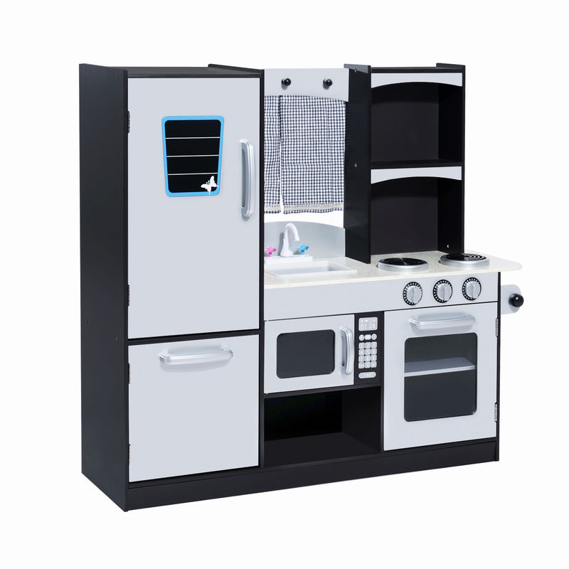 Homcom cozinha de brinquedo infantil cozinha de madeira para crianças acima de 3 anos com acessórios cozinha para crianças com forno micro-ondas